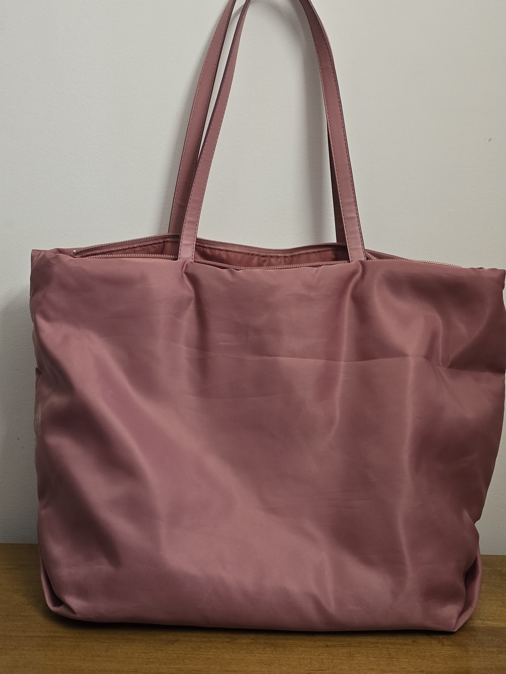 Pink Solid Women’s Tote Bag Zip Top Laptop Bag, Inner Pockets